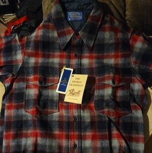 VTG NOS 70s Pendleton Red and Gray Plaid Flannel Shirt